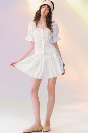 White Eyelet Puffy Skirt and Top Set-Up