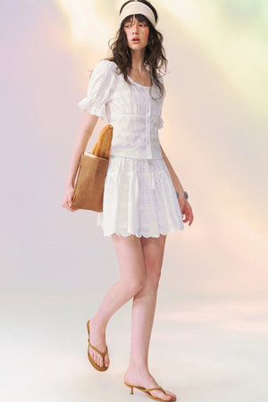 White Eyelet Puffy Skirt and Top Set-Up