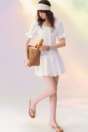 White Eyelet Puffy Skirt and Top Set-Up