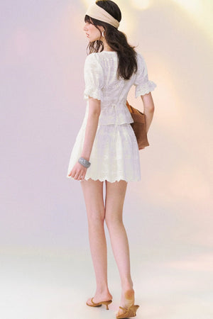 White Eyelet Puffy Skirt and Top Set-Up