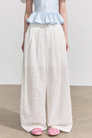 White Floral Cotton Pants