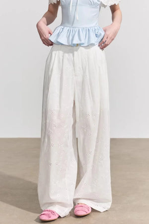 White Floral Cotton Pants