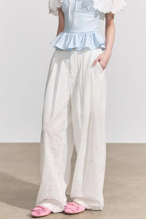 White Floral Cotton Pants