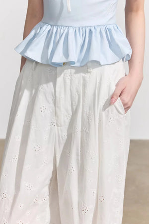 White Floral Cotton Pants