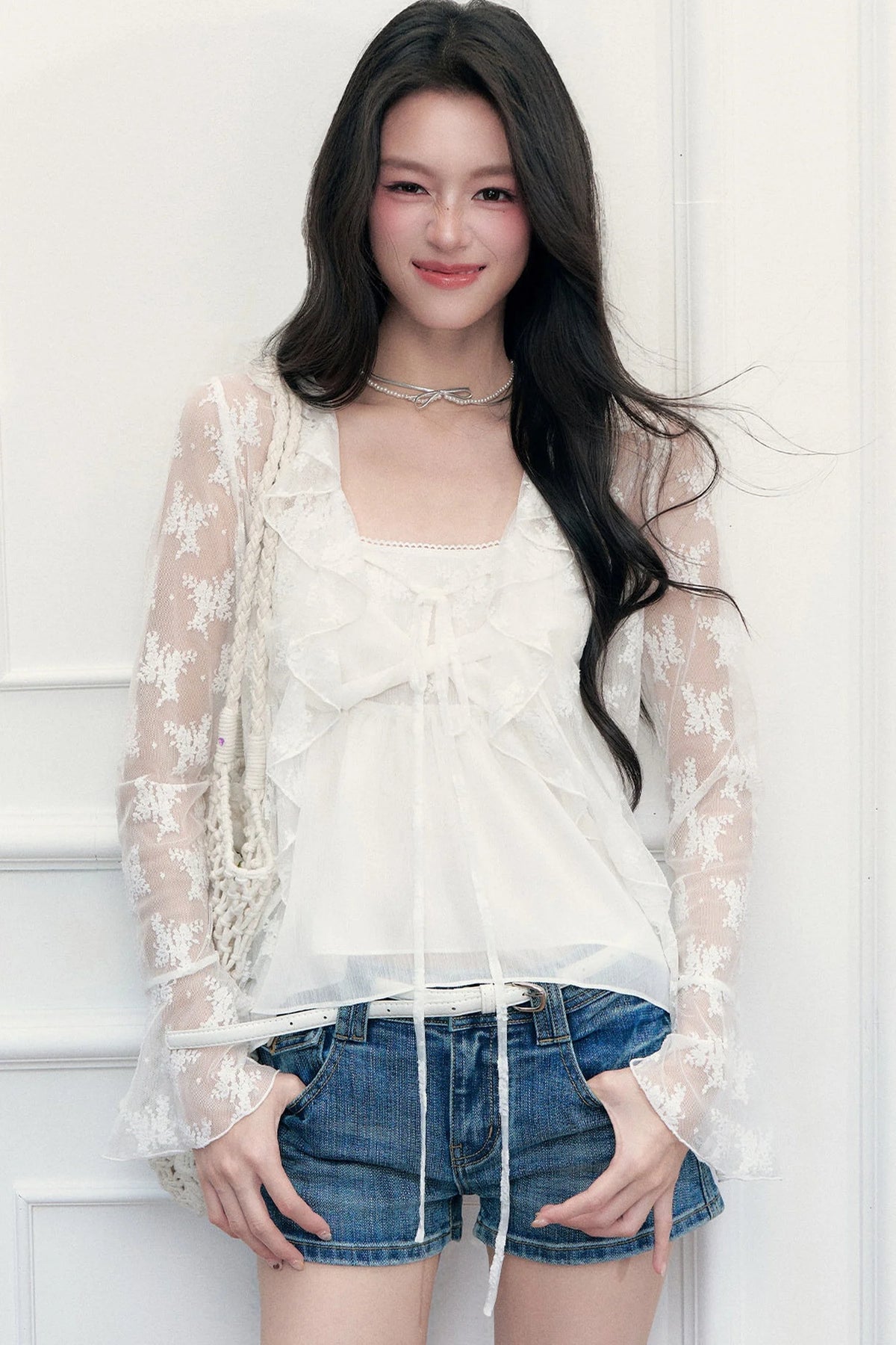 White Floral Lace Camisole Cardigan Set-Up