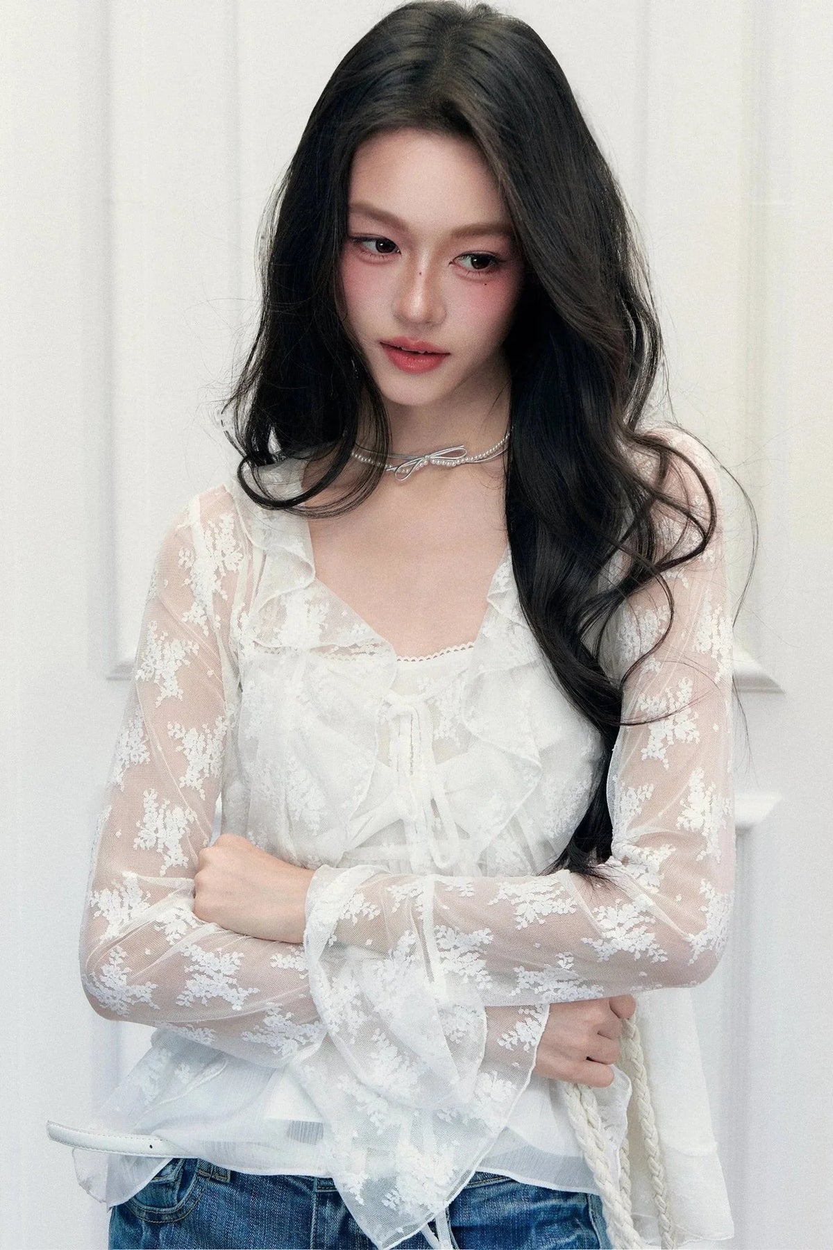 White Floral Lace Camisole Cardigan Set-Up