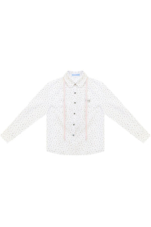 White Floral Lace-Up Doll Collar Blouse