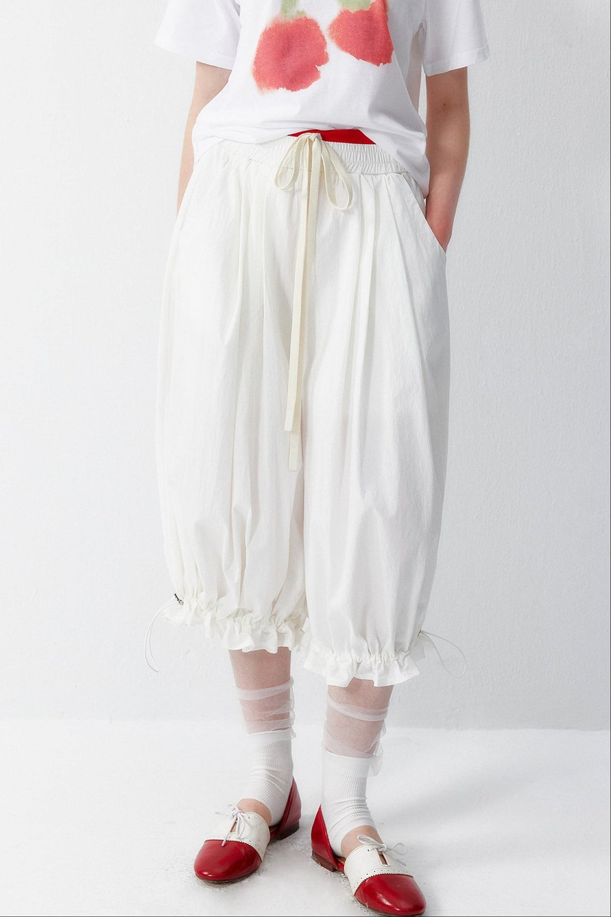 White Floral Lantern Pants