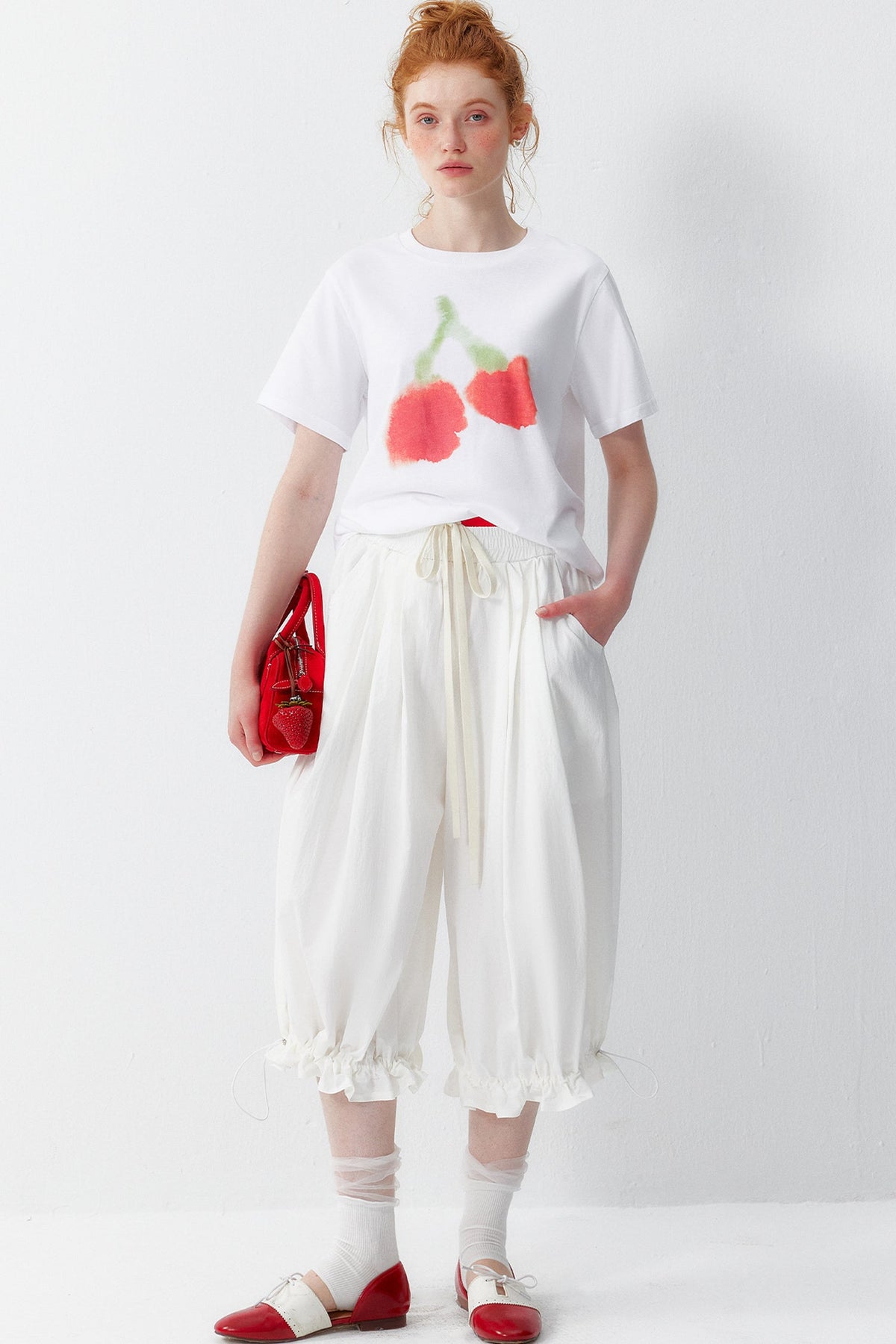 White Floral Lantern Pants