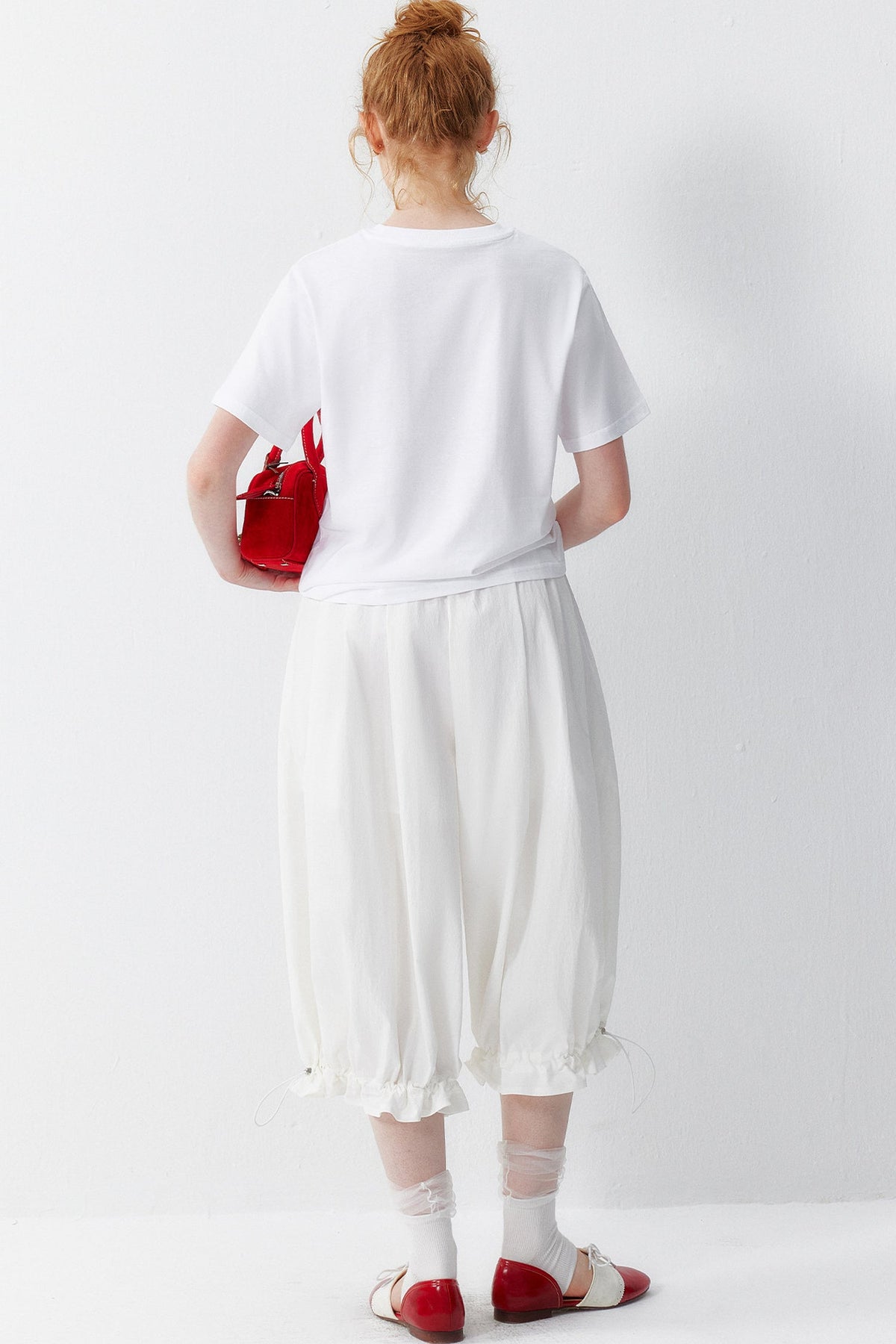 White Floral Lantern Pants