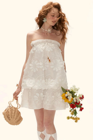 White Floral Strapless Dress
