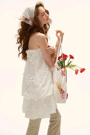 White Floral Strapless Dress