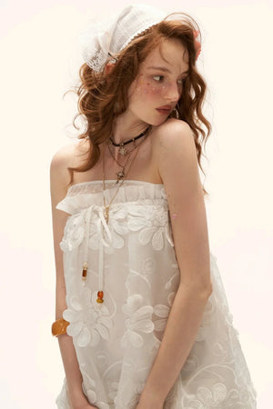 White Floral Strapless Dress