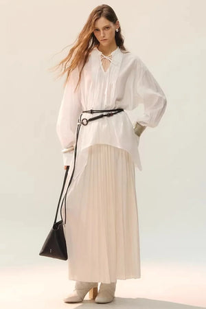 White Fluff Pleated Blouse