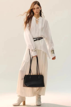 White Fluff Pleated Blouse