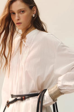 White Fluff Pleated Blouse