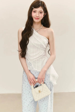 White French Asymmetrical Twist Top