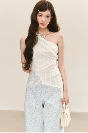 White French Asymmetrical Twist Top