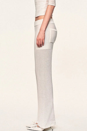 White Hollow-Out Mesh Crochet Straight Pants