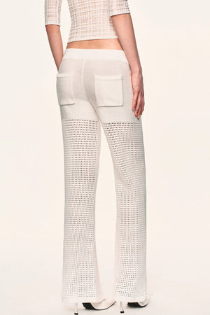 White Hollow-Out Mesh Crochet Straight Pants