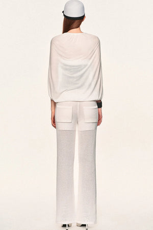 White Hollow-Out Mesh Crochet Straight Pants