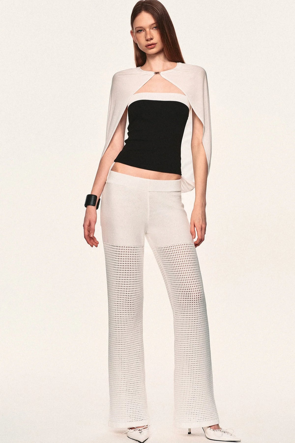 White Hollow-Out Mesh Crochet Straight Pants