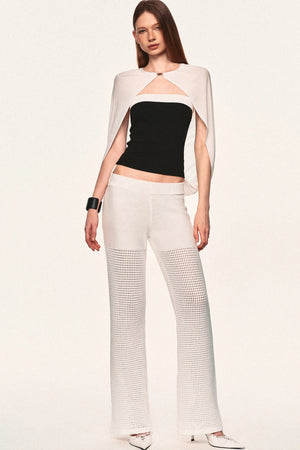 White Hollow-Out Mesh Crochet Straight Pants