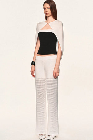 White Hollow-Out Mesh Crochet Straight Pants