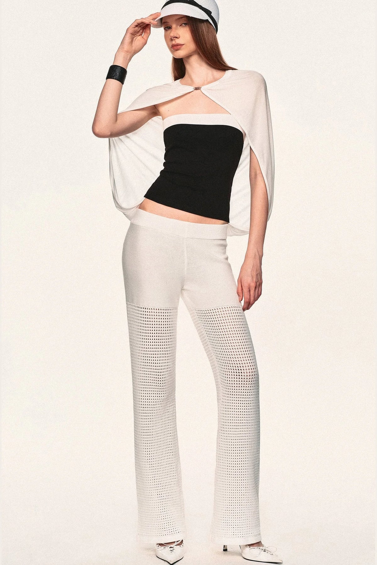 White Hollow-Out Mesh Crochet Straight Pants