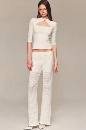 White Hollow-Out Mesh Crochet Straight Pants