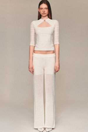 White Hollow-Out Mesh Crochet Straight Pants
