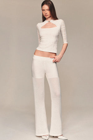 White Hollow-Out Mesh Crochet Straight Pants