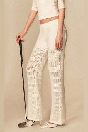 White Hollow-Out Mesh Crochet Straight Pants