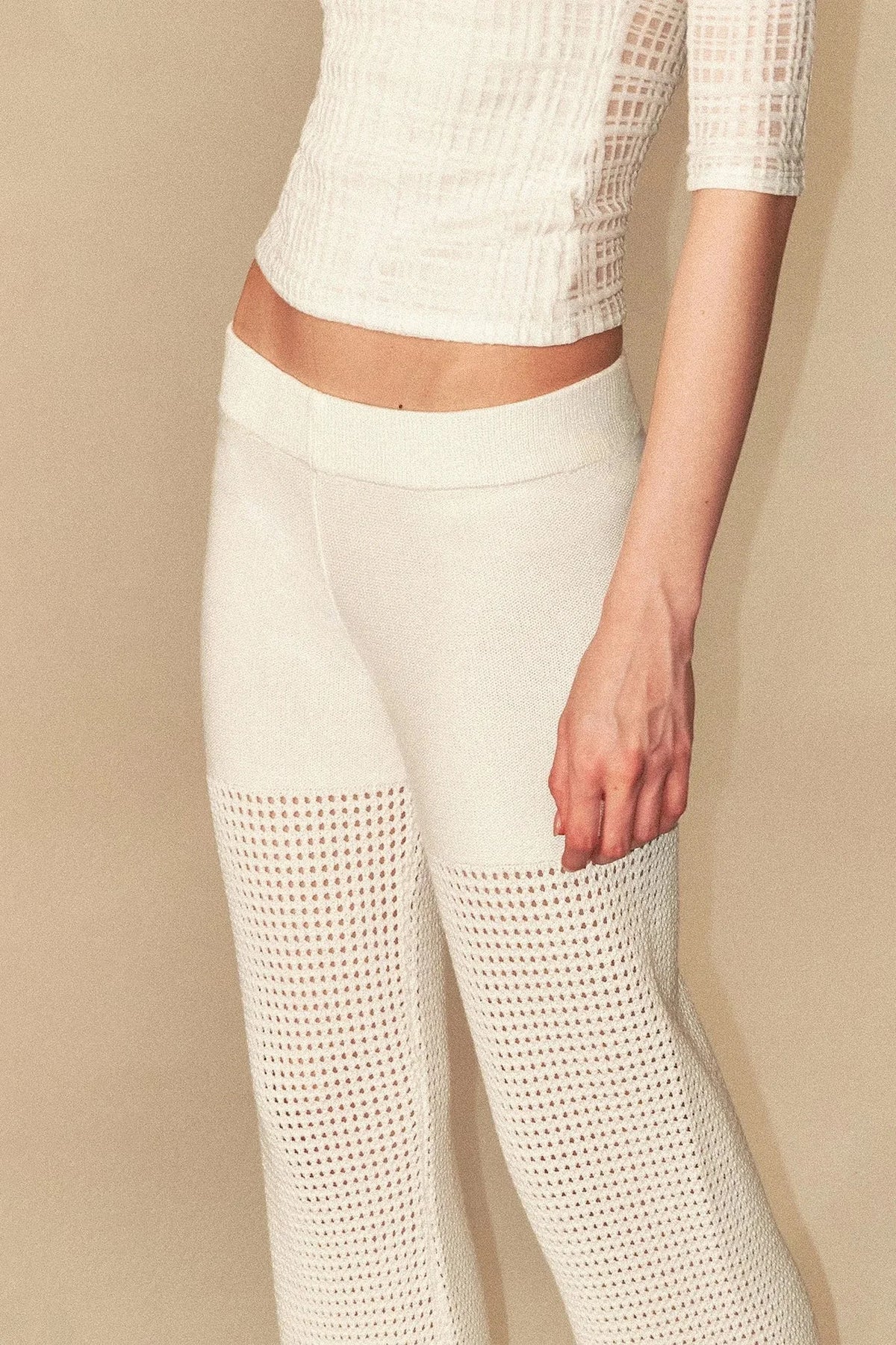 White Hollow-Out Mesh Crochet Straight Pants