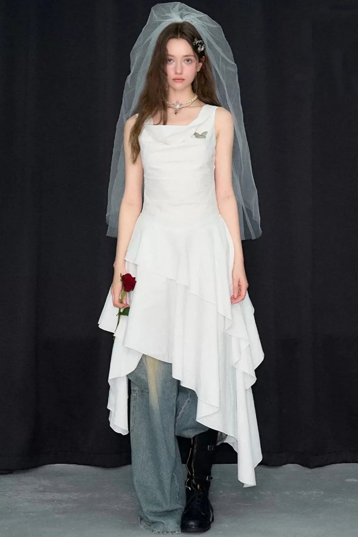 White Irregular Hem Cowl Neck Dress