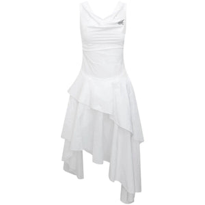 White Irregular Hem Cowl Neck Dress