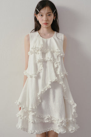 White Irregular Ruffle Dress