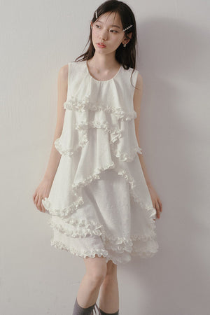 White Irregular Ruffle Dress