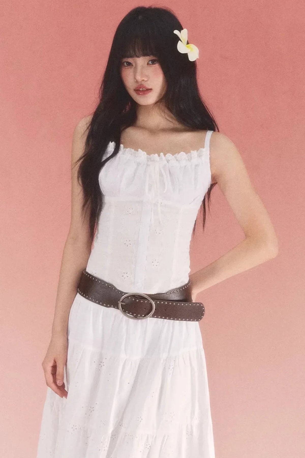 White Jacquard Bow Top