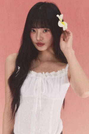 White Jacquard Bow Top