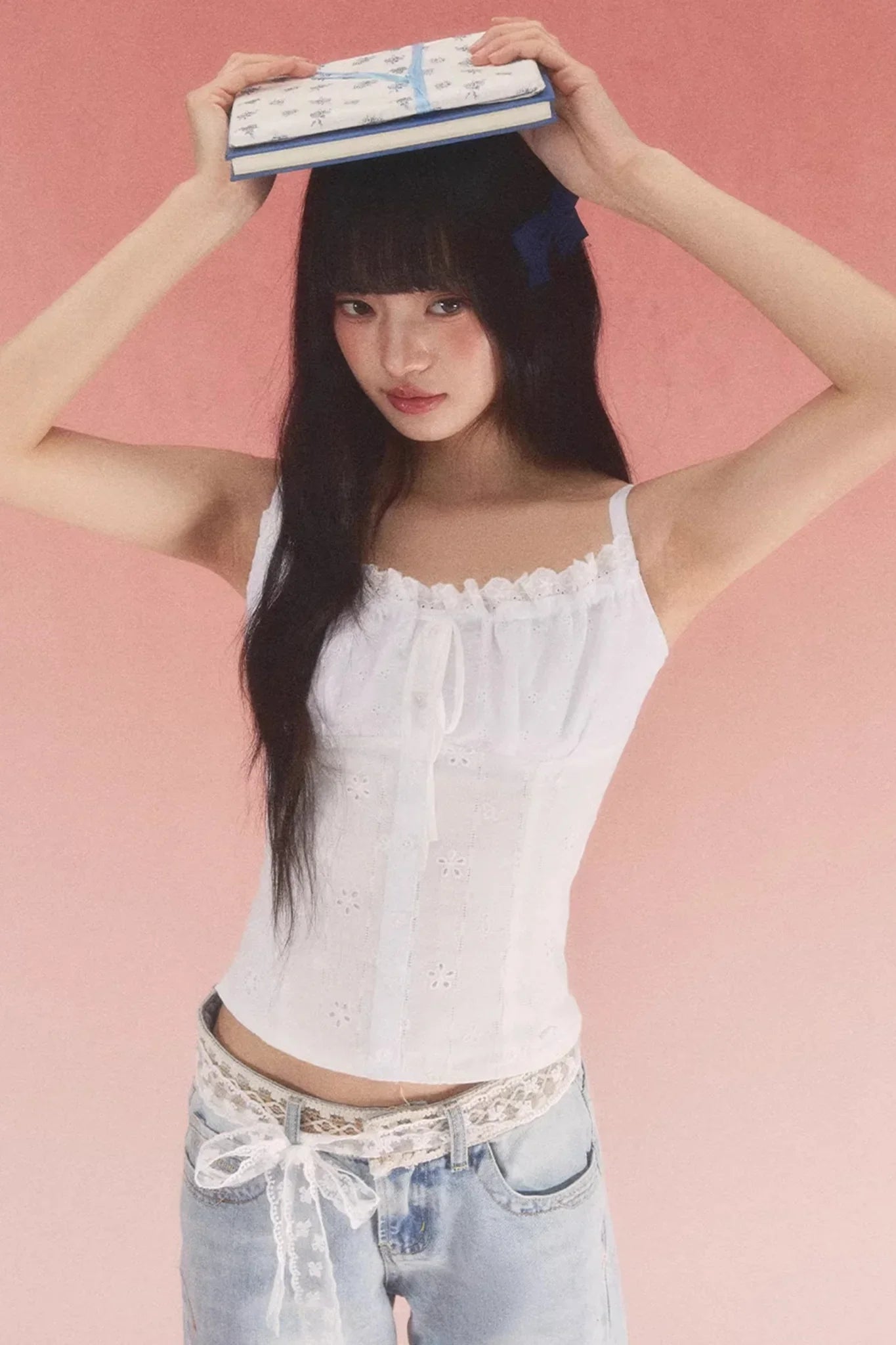 White Jacquard Bow Top