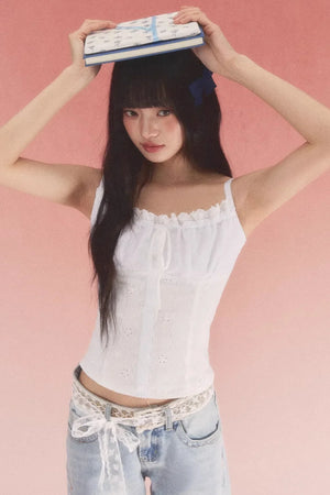 White Jacquard Bow Top