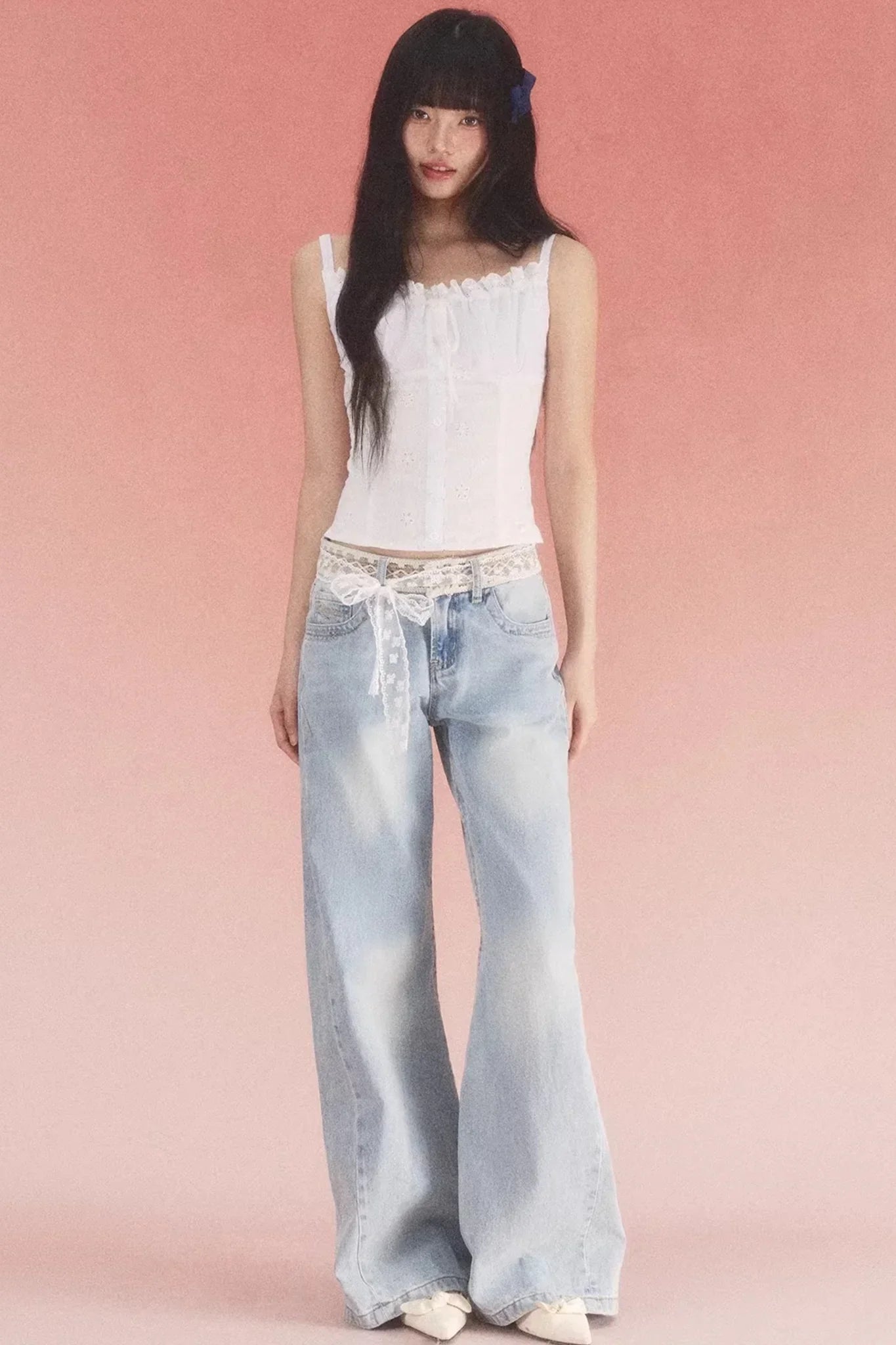 White Jacquard Bow Top