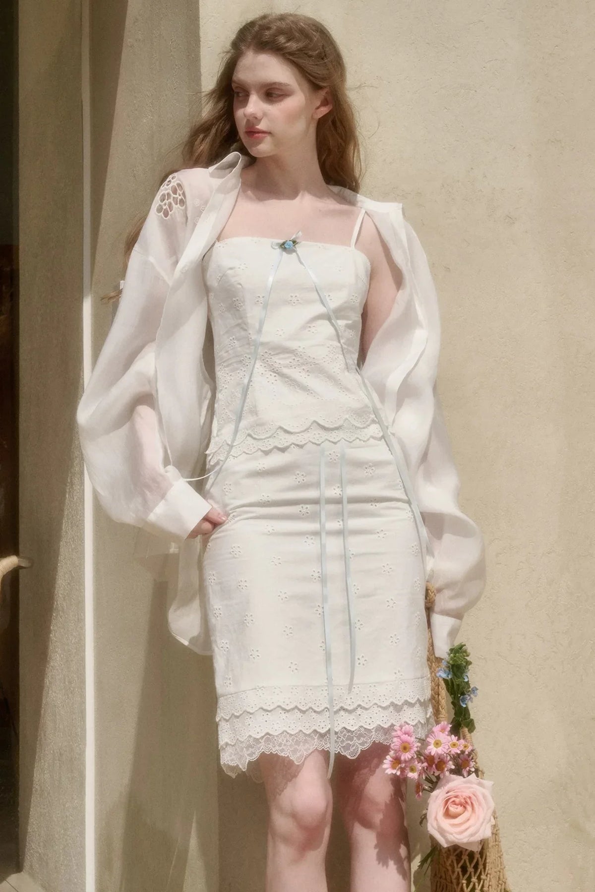 White Jasmine Embroidered Cotton Set-Up