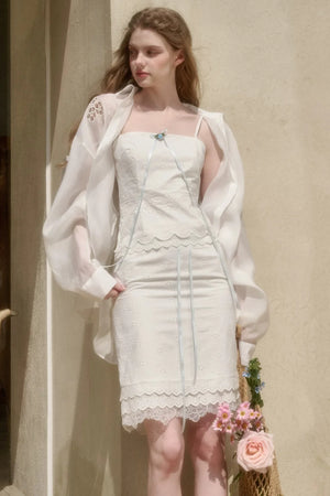 White Jasmine Embroidered Cotton Set-Up