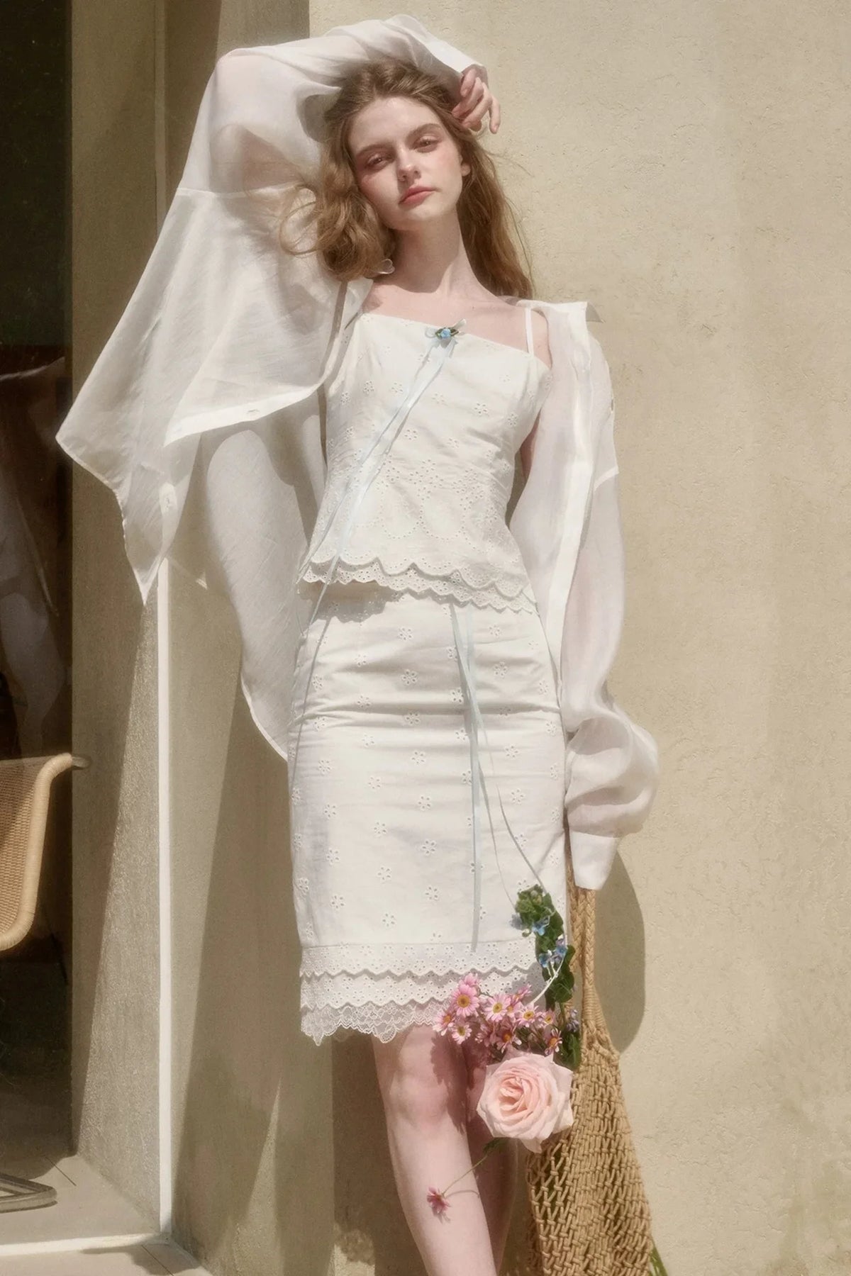 White Jasmine Embroidered Cotton Set-Up