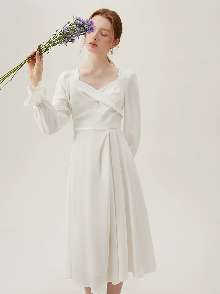 White Kink Long-Sleeve Dress