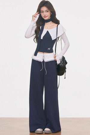 White Knitted One-Shoulder Top Set-Up