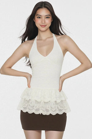 White Lace Backless Top