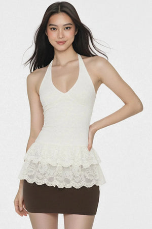 White Lace Backless Top